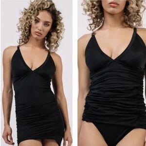 We Are HaH It Suits U Black Convertible‎ One Piece 2in1 Ruched Dress Swimsuit XS